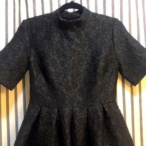 Black brocade crew neck dress